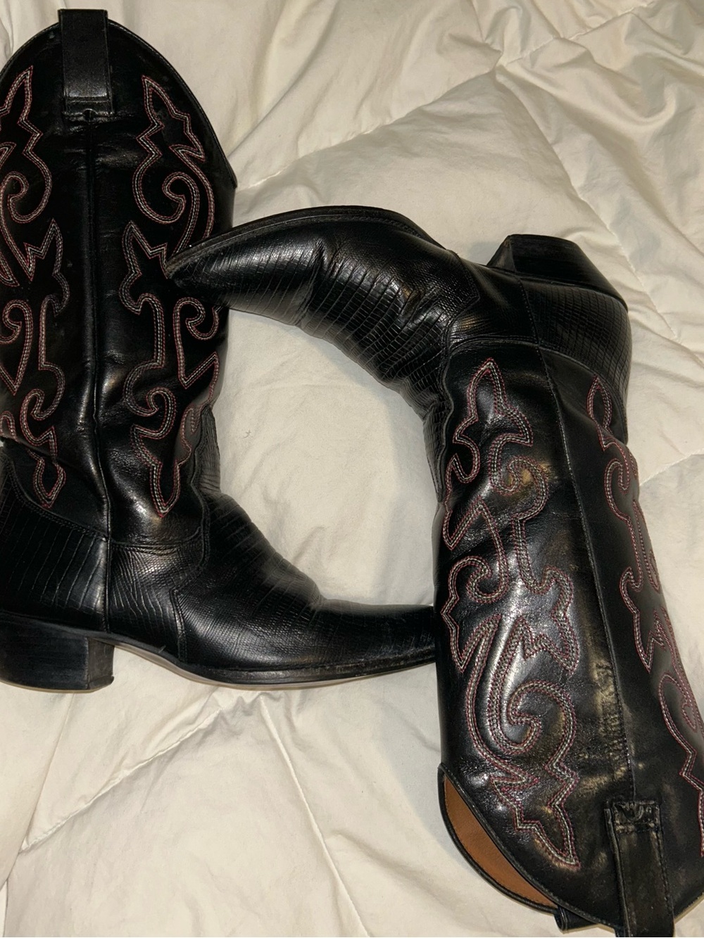 Dan Post Black Leather Western Heeled Boots with Embroidery